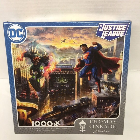 Puzzle Superman DC Justice league Metropolis Thomas Kinkade with Poster - Picture 1 of 8